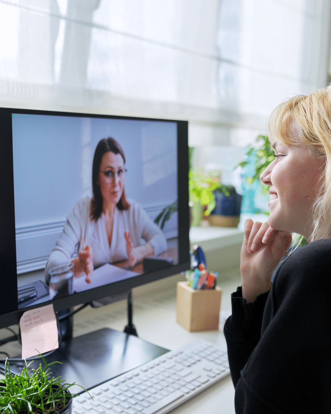 Person receiving virtual mental health therapy from the comfort of their home